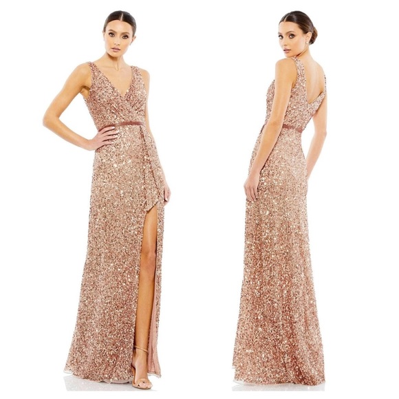 Mac Duggal Dresses & Skirts - MAC DUGGAL Copper Sequin Ornate Wrap Evening Dress Size 0